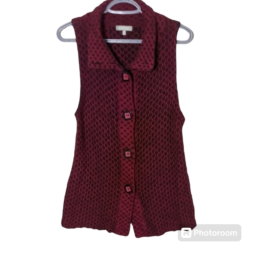 Habitat Cardigan Women's XS Lagenlook Wine Button Up Sweater‎ Knit Sleeveless